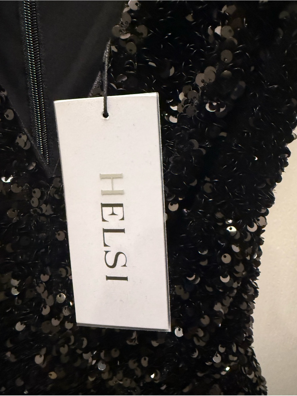 Helsi Jodi Plunging Neckline Padded Shoulder Sequin Mini Dress Black Size XS NWT - Picture 7 of 7